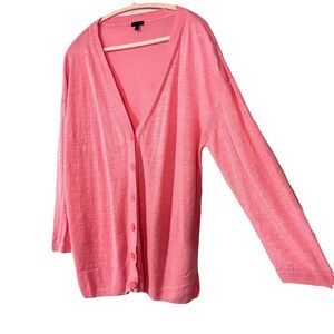 Talbots Linen Cardigan Women’s Size 2X Pink Button Front V-Neck Long Sleeve